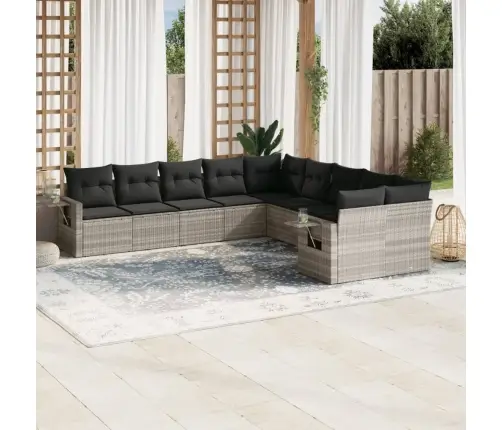 10-Daļīgs Dārza Dīvāna Komplekts Ar Matračiem, Pelēka Pe Pinums Vidaxl