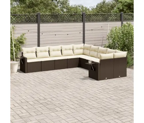 10-Daļīgs Dārza Dīvāna Komplekts, Matrači, Brūna Pe Rotangpalma Vidaxl