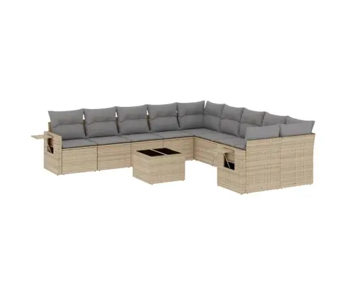 11-Daļīgs Dārza Dīvāna Komplekts, Matrači, Bēša Pe Rotangpalma Vidaxl