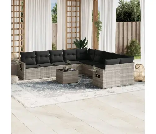 11-Daļīgs Dārza Dīvāna Komplekts Ar Matračiem, Pelēka Pe Pinums Vidaxl