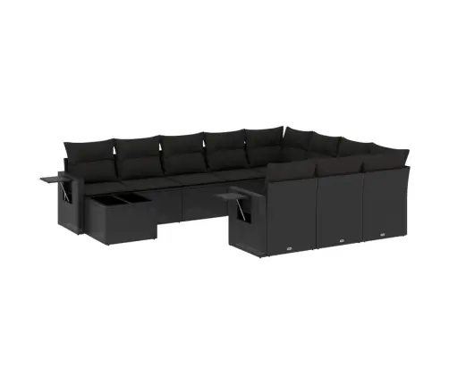 11-Daļīgs Dārza Dīvāna Komplekts, Matrači, Melna Pe Rotangpalma Vidaxl