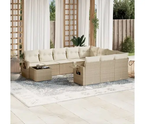 11-Daļīgs Dārza Dīvāna Komplekts, Matrači, Bēša Pe Rotangpalma Vidaxl