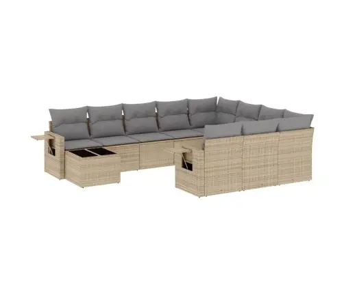 11-Daļīgs Dārza Dīvāna Komplekts, Matrači, Bēša Pe Rotangpalma Vidaxl