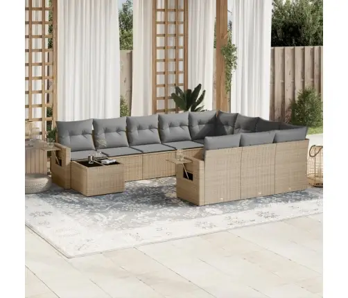 11-Daļīgs Dārza Dīvāna Komplekts, Matrači, Bēša Pe Rotangpalma Vidaxl