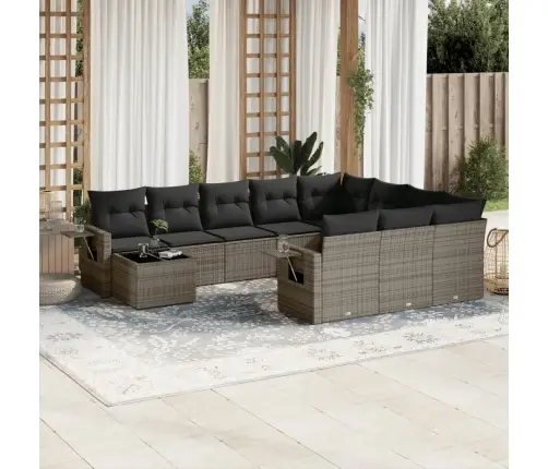 11-Daļīgs Dārza Dīvāna Komplekts Ar Matračiem, Pelēks Pe Pinums Vidaxl