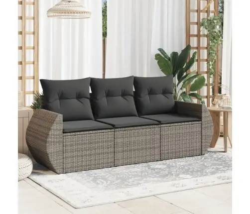 3-Osaline Aiamööblikomplekt Patjadega, Hall, Polürotang