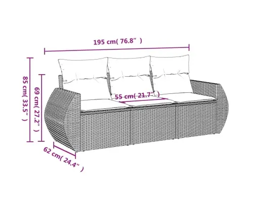 3-Daļīgs Dārza Dīvāna Komplekts Ar Matračiem, Pelēks Pe Pinums Vidaxl