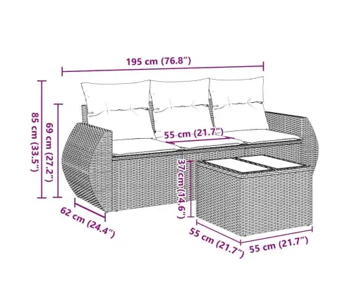 4-Daļīgs Dārza Dīvāna Komplekts Ar Matračiem, Pe Rotangpalma Vidaxl
