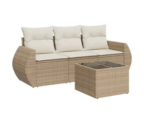 Sofos Komplektas Su Pagalvėlėmis, 4 Dalių, Smėlio, Poliratanas