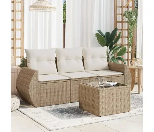 Sofos Komplektas Su Pagalvėlėmis, 4 Dalių, Smėlio, Poliratanas