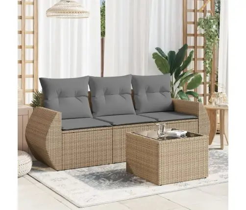 Sofos Komplektas Su Pagalvėlėmis, 4 Dalių, Smėlio, Poliratanas