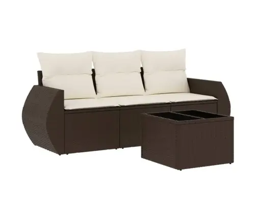 Sofos Komplektas Su Pagalvėlėmis, 4 Dalių, Rudas, Poliratanas