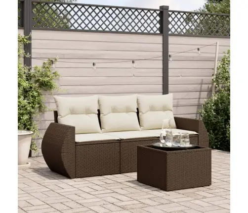 Sofos Komplektas Su Pagalvėlėmis, 4 Dalių, Rudas, Poliratanas