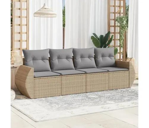 4-Daļīgs Dārza Dīvāna Komplekts, Matrači, Bēša Pe Rotangpalma Vidaxl