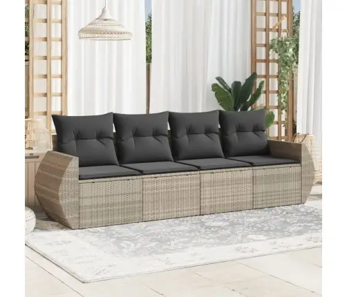 4-Daļīgs Dārza Dīvānu Komplekts,Matrači, Gaiši Pelēka Pe Pinums Vidaxl