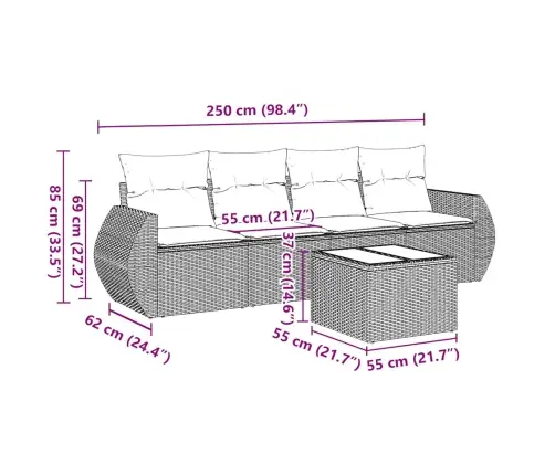 5-Daļīgs Dārza Dīvāna Komplekts Ar Matračiem, Pe Rotangpalma Vidaxl