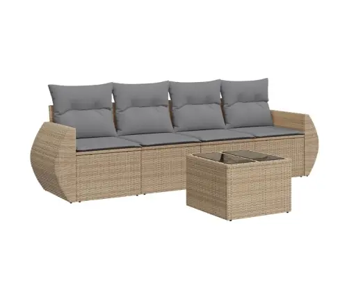 Sofos Komplektas Su Pagalvėlėmis, 5 Dalių, Smėlio, Poliratanas