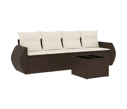 5-Daļīgs Dārza Dīvānu Komplekts, Matrači, Brūna Pe Rotangpalma Vidaxl