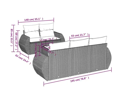 6-Daļīgs Dārza Dīvāna Komplekts, Matrači, Melna Pe Rotanpalma Vidaxl