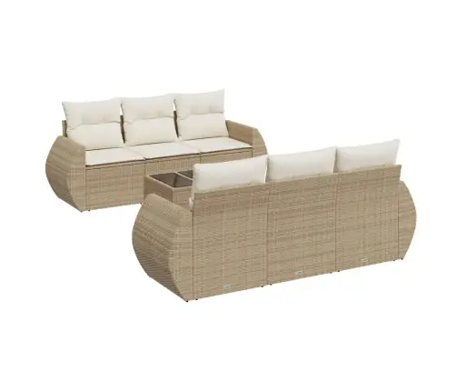 7-Daļīgs Dārza Dīvāna Komplekts, Matrači, Bēša Pe Rotangpalma Vidaxl