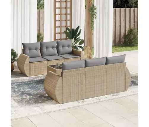 7-Daļīgs Dārza Dīvāna Komplekts, Matrači, Bēša Pe Rotangpalma Vidaxl