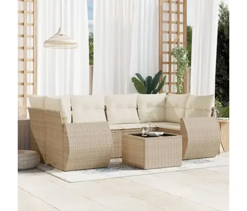 7-Daļīgs Dārza Dīvāna Komplekts, Matrači, Bēša Pe Rotangpalma Vidaxl