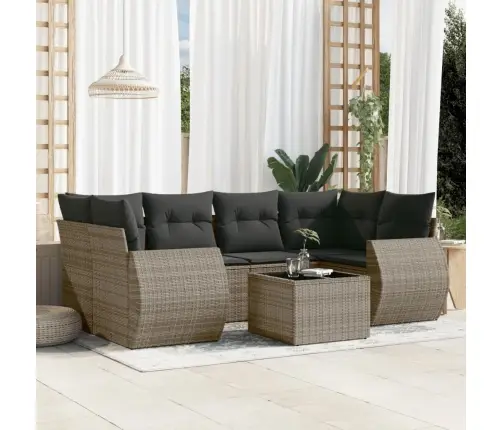 7-Daļīgs Dārza Dīvāna Komplekts, Matrači, Pelēka Pe Rotangpalma Vidaxl