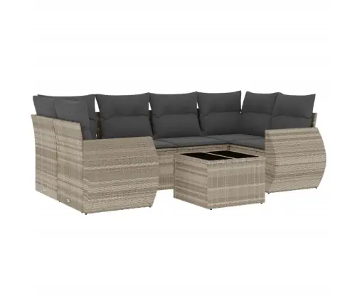 7-Daļīgs Dārza Dīvāna Komplekts,Matrači, Gaiši Pelēka Pe Pinums Vidaxl