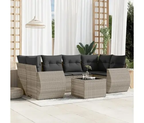 7-Daļīgs Dārza Dīvāna Komplekts,Matrači, Gaiši Pelēka Pe Pinums Vidaxl