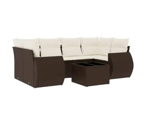 Sofos Komplektas Su Pagalvėlėmis, 7 Dalių, Rudas, Poliratanas