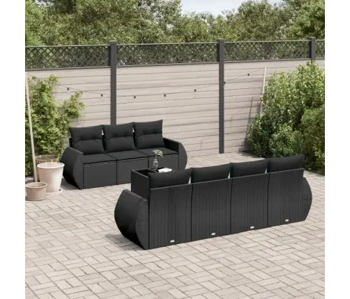 Sofos Komplektas Su Pagalvėlėmis, 8 Dalių, Juodas, Poliratanas Sofos Komplektas Su Pagalvėlėmis, 8 Dalių, Juodas, Poliratanas