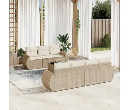 8-Daļīgs Dārza Dīvāna Komplekts, Matrači, Bēša Pe Rotangpalma Vidaxl