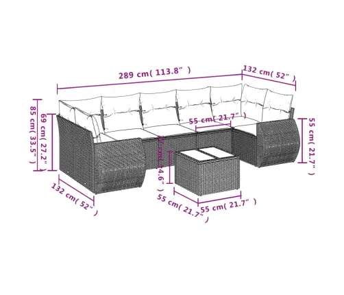 Sofos Komplektas Su Pagalvėlėmis, 8 Dalių, Juodas, Poliratanas