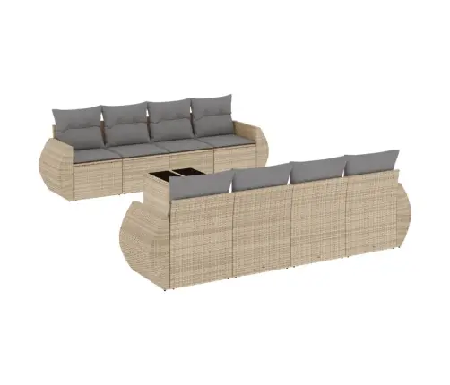 Sodo Komplektas Su Pagalvėlėmis, 9 Dalių, Smėlio, Poliratanas