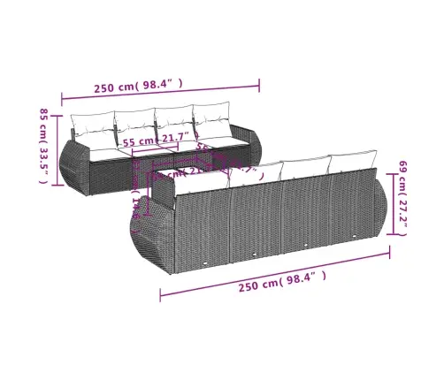 Sofos Komplektas Su Pagalvėlėmis, 9 Dalių, Pilkas, Poliratanas
