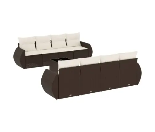 9-Daļīgs Dārza Dīvāna Komplekts, Matrači, Brūna Pe Rotangpalma Vidaxl