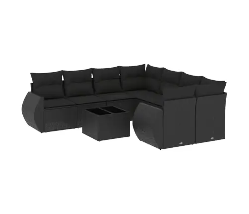 9-Daļīgs Dārza Dīvāna Komplekts, Matrači, Melna Pe Rotangpalma Vidaxl