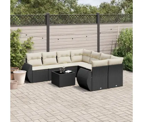 9-Daļīgs Dārza Dīvāna Komplekts, Matrači, Melna Pe Rotangpalma Vidaxl