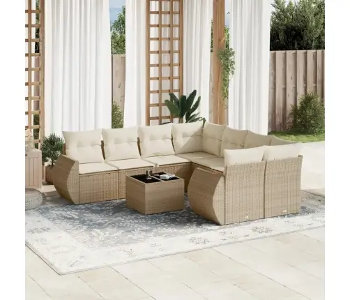 9-Daļīgs Dārza Dīvānu Komplekts, Matrači, Bēša Pe Rotangpalma Vidaxl