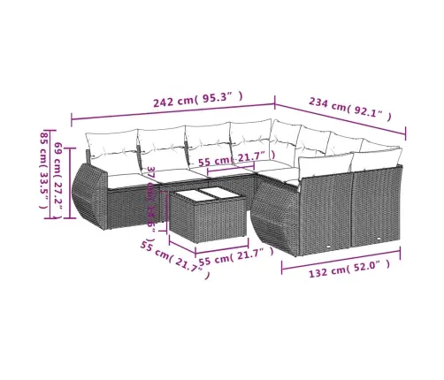 9-Osaline Aiadiivani Komplekt Patjadega, Beež, Polürotang