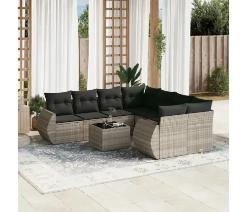 9-Daļīgs Dārza Dīvāna Komplekts,Matrači, Gaiši Pelēka Pe Pinums Vidaxl