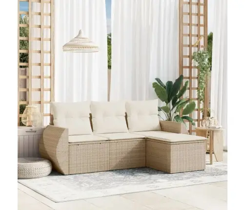 Sofos Komplektas Su Pagalvėlėmis, 4 Dalių, Smėlio, Poliratanas