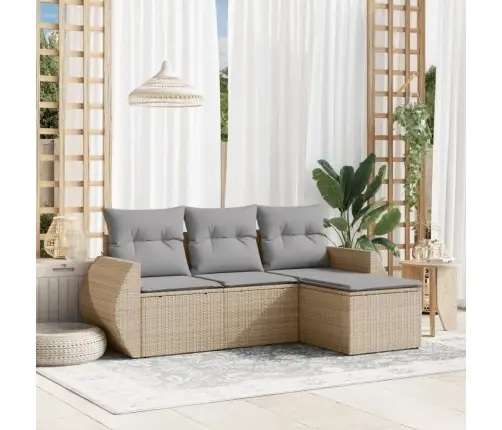 4-Daļīgs Dārza Dīvāna Komplekts, Matrači, Bēša Pe Rotangpalma Vidaxl