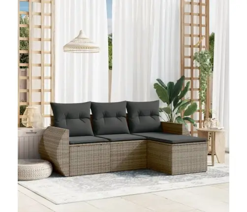 4-Daļīgs Dārza Dīvāna Komplekts Ar Matračiem, Pelēks Pe Pinums Vidaxl