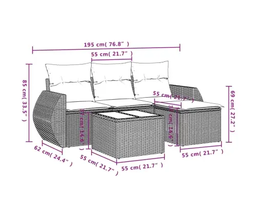 5-Daļīgs Dārza Dīvāna Komplekts Ar Matračiem, Pe Rotangpalma Vidaxl