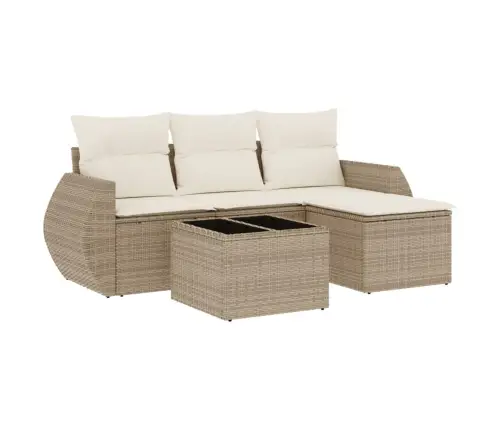 5-Daļīgs Dārza Dīvāna Komplekts, Matrači, Bēša Pe Rotangpalma Vidaxl