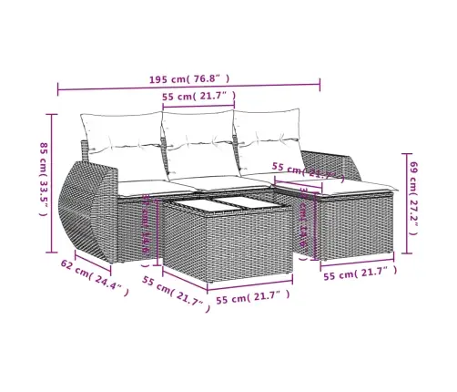 Sofos Komplektas Su Pagalvėlėmis, 5 Dalių, Smėlio, Poliratanas
