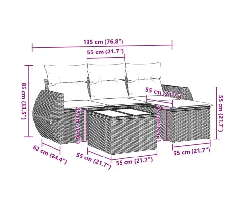 5-Osaline Aiamööblikomplekt Patjadega, Helehall, Polürotang
