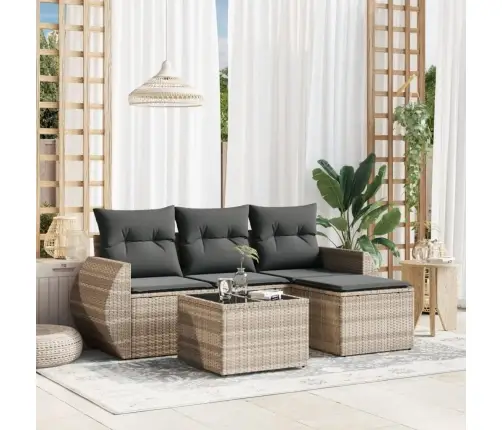 5-Osaline Aiamööblikomplekt Patjadega, Helehall, Polürotang