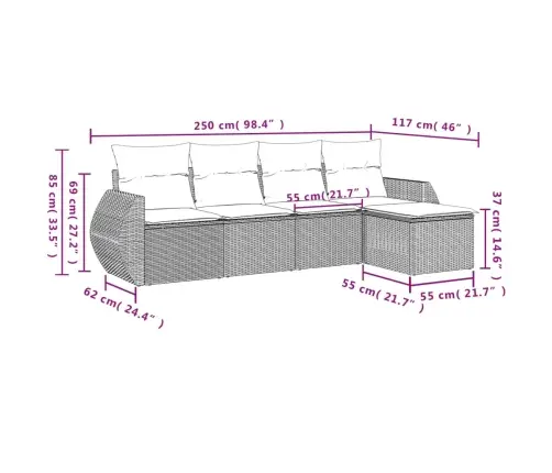 5-Daļīgs Dārza Dīvāna Komplekts, Matrači, Bēša Pe Rotangpalma Vidaxl